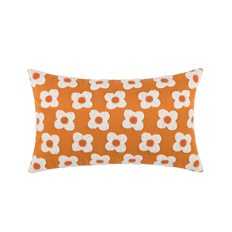 Cushion Cover Cotton Embroidered Daisy 45.0 x 45.0 cm Lavender Ivory Bedroom Sofa Decorative Pillow Case | Thomler