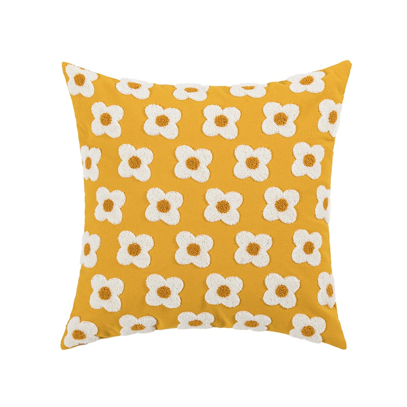 Cushion Cover Cotton Embroidered Daisy 45.0 x 45.0 cm Lavender Ivory Bedroom Sofa Decorative Pillow Case | Thomler