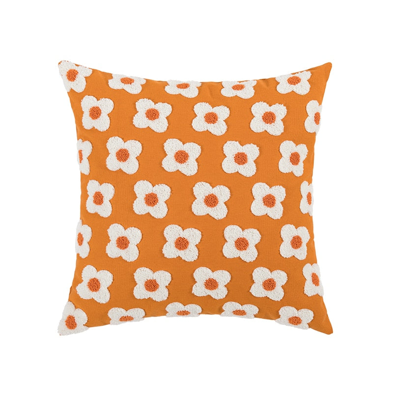 Cushion Cover Cotton Embroidered Daisy 45.0 x 45.0 cm Lavender Ivory Bedroom Sofa Decorative Pillow Case | Thomler