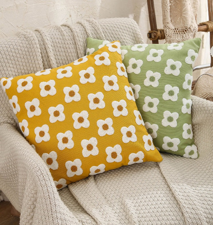 Cushion Cover Cotton Embroidered Daisy 45.0 x 45.0 cm Lavender Ivory Bedroom Sofa Decorative Pillow Case | Thomler