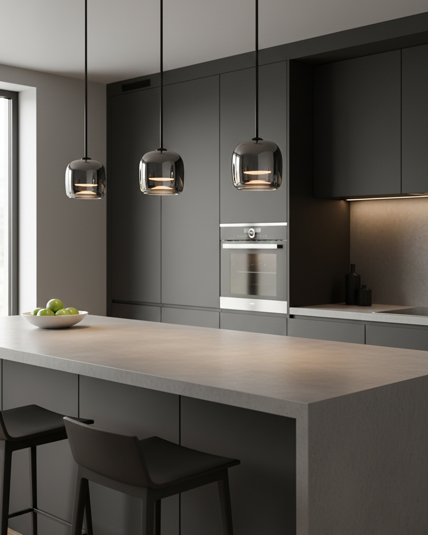 Pendant Light Glass 6.3 in Smoke Gray 7W Indoor Dining Room Kitchen Ceiling Lamp Contemporary Minimalist Design | Thomler