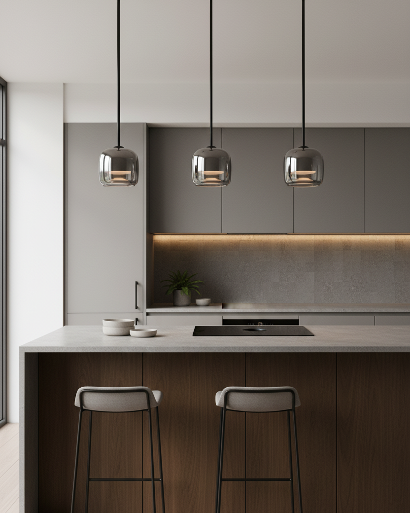 Pendant Light Glass 6.3 in Smoke Gray 7W Indoor Dining Room Kitchen Ceiling Lamp Contemporary Minimalist Design | Thomler