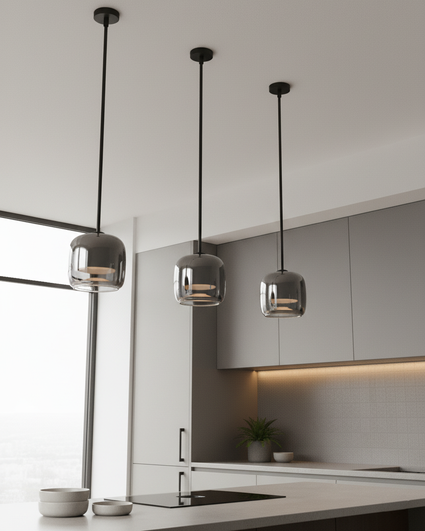 Pendant Light Glass 6.3 in Smoke Gray 7W Indoor Dining Room Kitchen Ceiling Lamp Contemporary Minimalist Design | Thomler