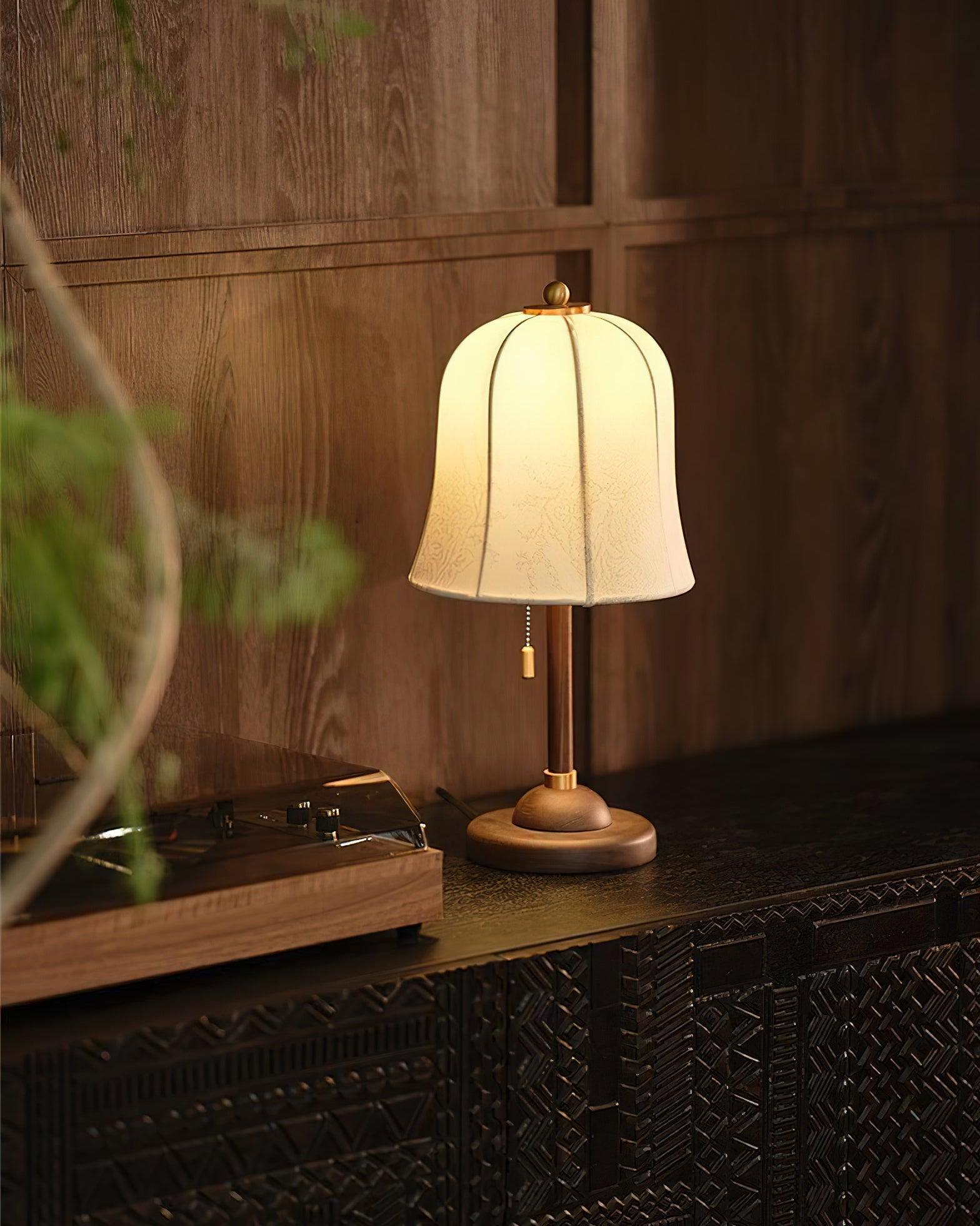 Table Lamp Fabric Shade 8.7 in Copper Walnut Bedroom Nightstand Bedside Reading Light Dimmable Accent Lighting | Thomler