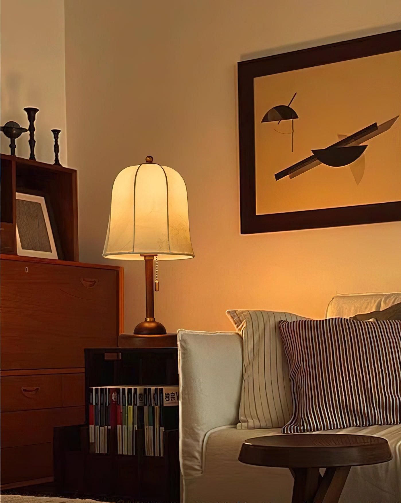 Table Lamp Fabric Shade 8.7 in Copper Walnut Bedroom Nightstand Bedside Reading Light Dimmable Accent Lighting | Thomler