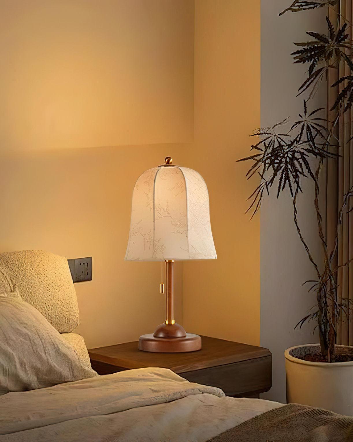 Table Lamp Fabric Shade 8.7 in Copper Walnut Bedroom Nightstand Bedside Reading Light Dimmable Accent Lighting | Thomler