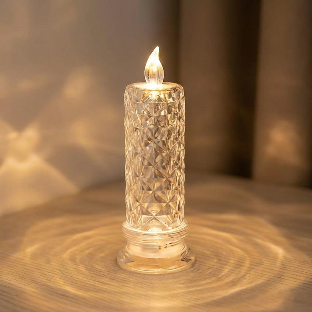 Flameless LED Candle Crystal Texture 6.0 cm x 18.0 cm Remote Controlled Mood Lighting Bedroom Living Room Decoration | Thomler
