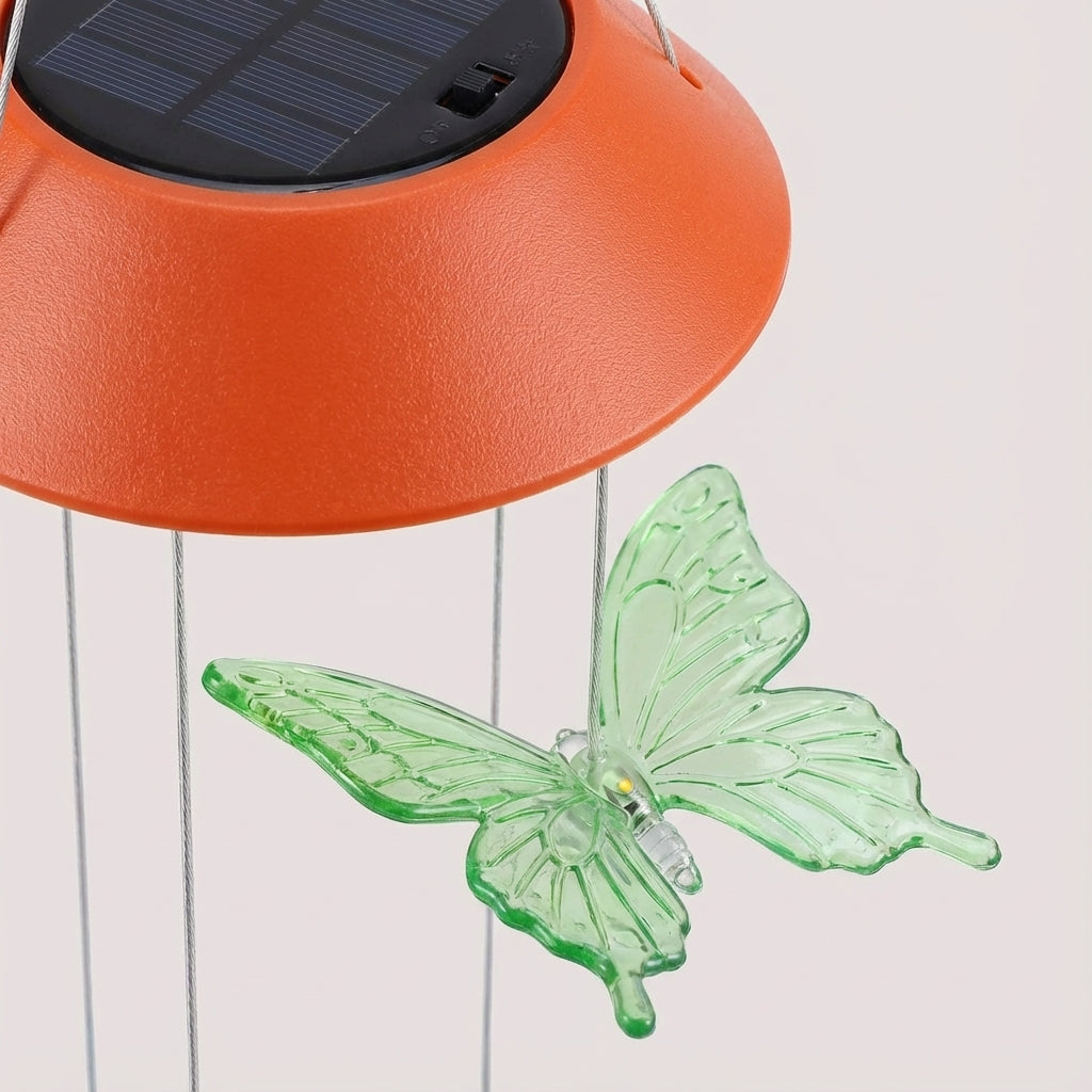Solar Garden Light Glass Butterfly 7 LED Colour Changing Outdoor Hanging Wind Chime Patio Path Decoration | Thomler