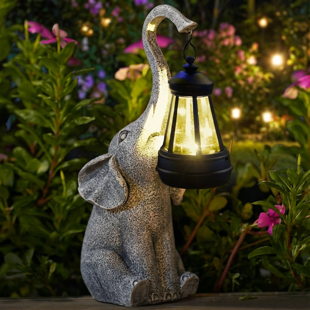 Garden Lamp Resin Solar Powered Warm Gold Elephant Outdoor Lantern Patio Path Decorative Weatherproof Garden Light | Thomler