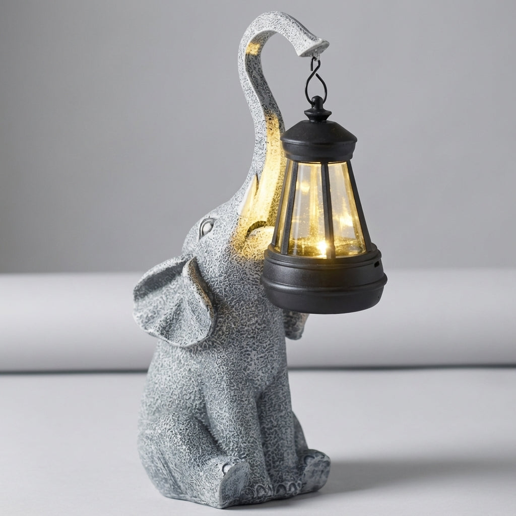 Garden Lamp Resin Solar Powered Warm Gold Elephant Outdoor Lantern Patio Path Decorative Weatherproof Garden Light | Thomler