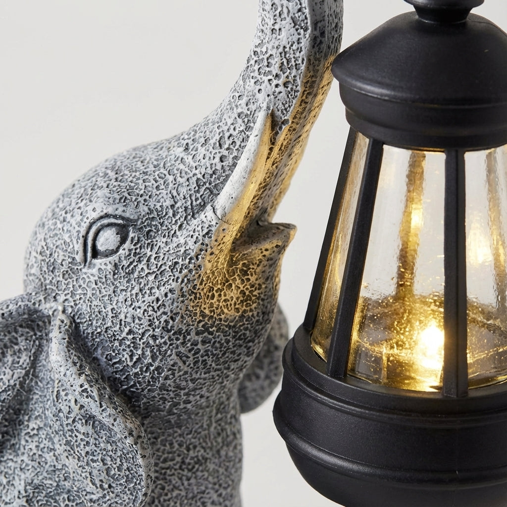 Garden Lamp Resin Solar Powered Warm Gold Elephant Outdoor Lantern Patio Path Decorative Weatherproof Garden Light | Thomler