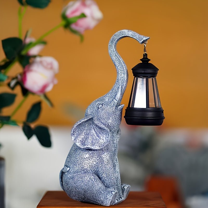 Garden Lamp Resin Solar Powered Warm Gold Elephant Outdoor Lantern Patio Path Decorative Weatherproof Garden Light | Thomler