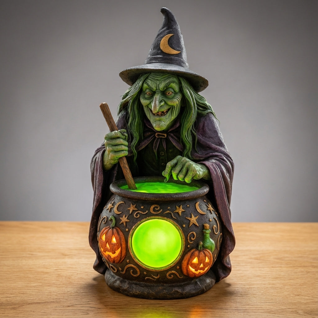 Decorative Lamp Resin 15.0 cm Neon Green Halloween Table Mood Lighting Witch Cauldron USB Fantasy Decoration | Thomler