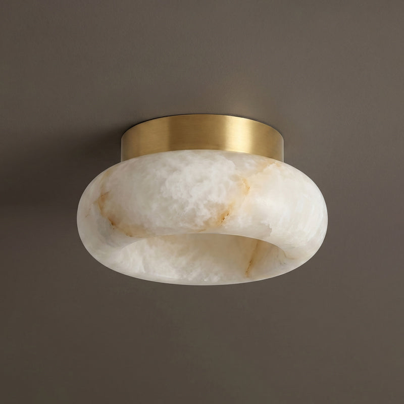 Alabaster LED Ceiling Light – Brass Hardware & Hardwired Flush Mount – 3 Sizes for Every Room | Thomler