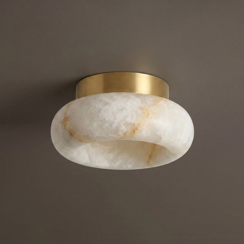 Alabaster LED Ceiling Light – Brass Hardware & Hardwired Flush Mount – 3 Sizes for Every Room | Thomler