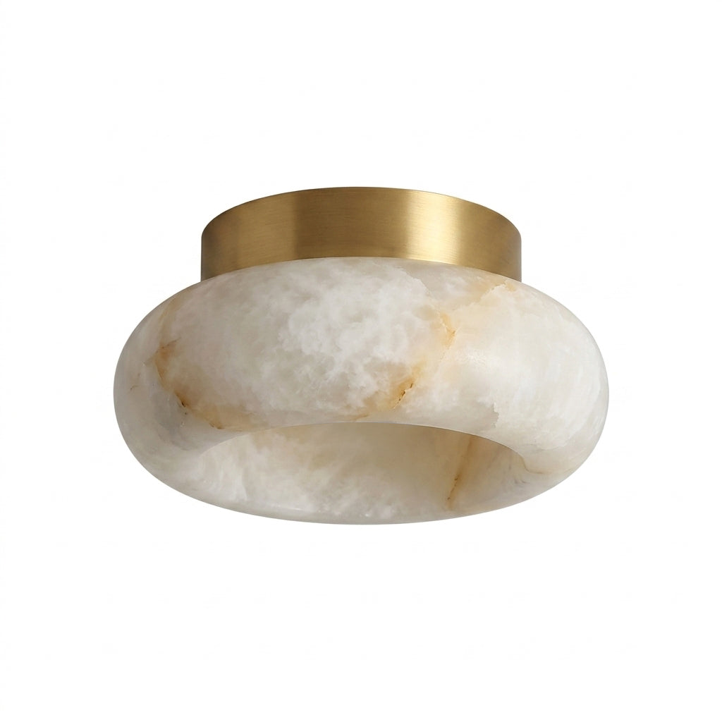 Alabaster LED Ceiling Light – Brass Hardware & Hardwired Flush Mount – 3 Sizes for Every Room | Thomler