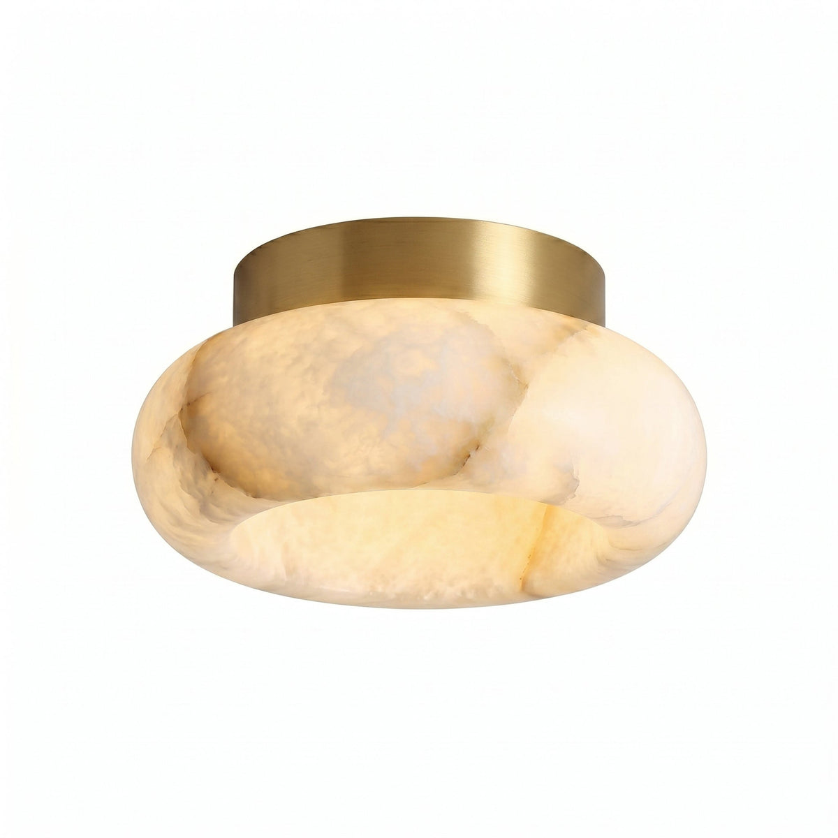 Alabaster LED Ceiling Light – Brass Hardware & Hardwired Flush Mount – 3 Sizes for Every Room | Thomler