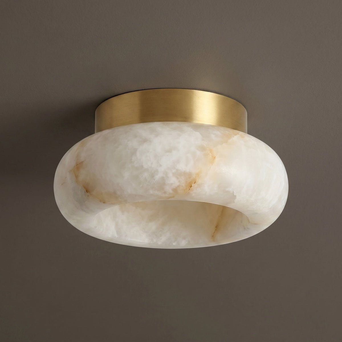 Alabaster LED Ceiling Light – Brass Hardware & Hardwired Flush Mount – 3 Sizes for Every Room | Thomler
