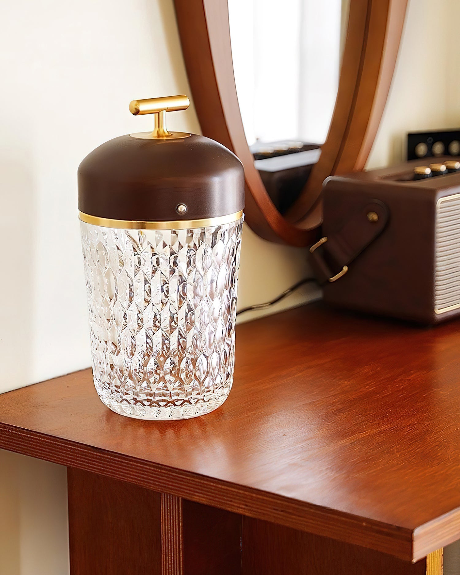 Table Lamp Wood Crystal 11.4 in Portable Walnut Desk Nightstand Lighting USB Warm White | Thomler