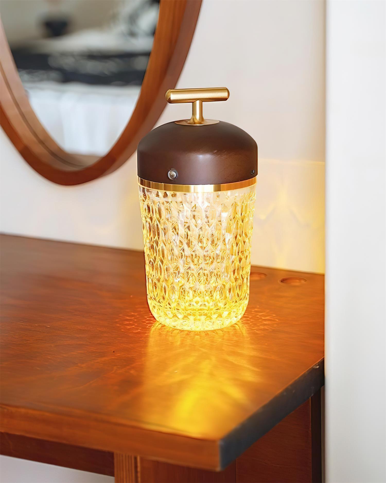 Table Lamp Wood Crystal 11.4 in Portable Walnut Desk Nightstand Lighting USB Warm White | Thomler