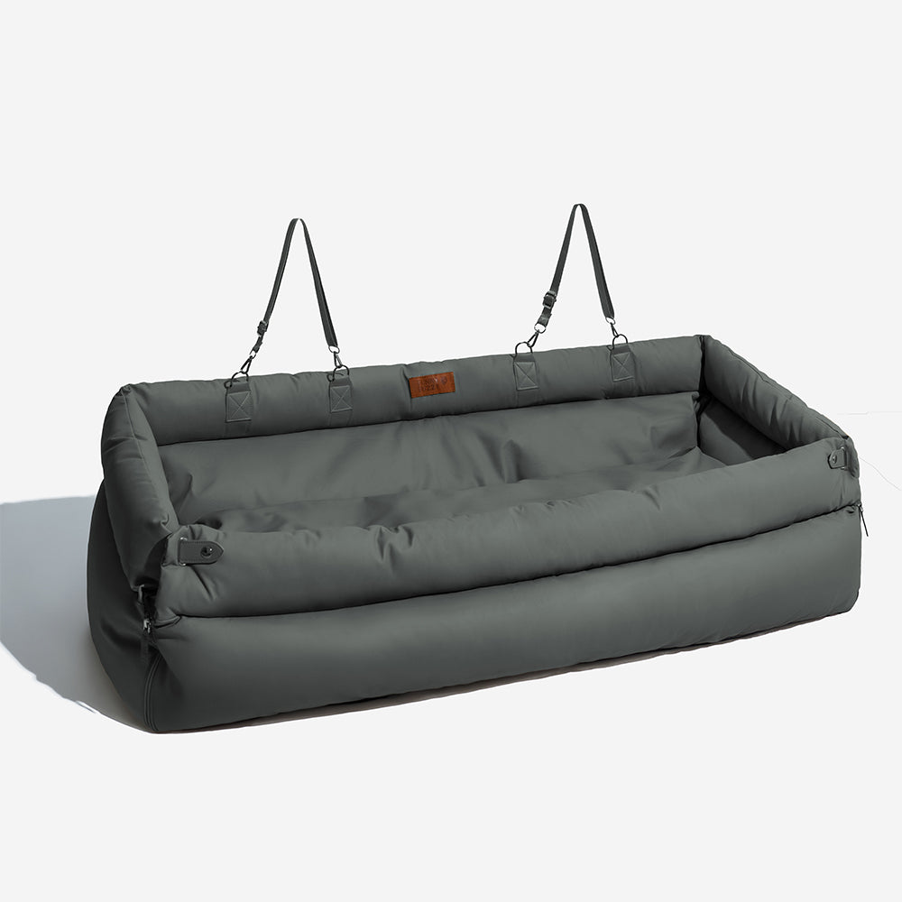 Elevated Pet Car Seat with Cushioned Bolsters for Medium to Large Dogs – Faux Leather Travel Booster Bed for SUVs & Sedans | Thomler