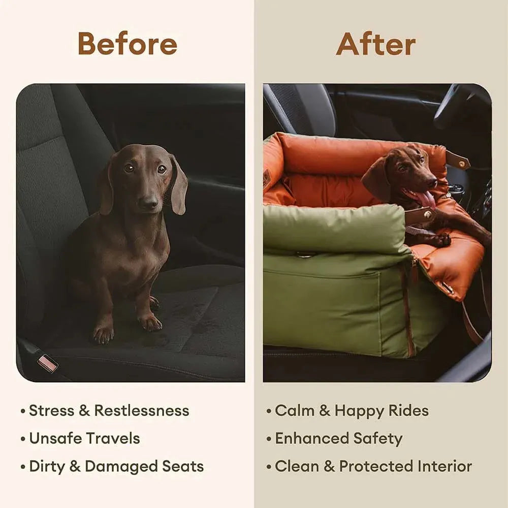 Portable Pet Travel Carrier Bed with Safety Leash for Small to Medium Dogs – Waterproof Faux Leather Car Booster Seat & Indoor Lounge | Thomler