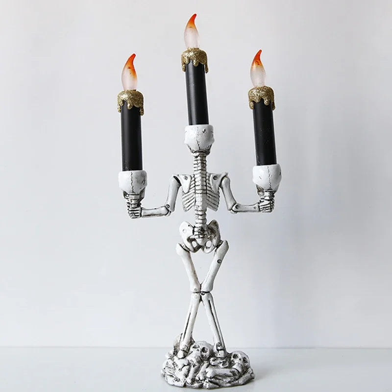 LED Skull Taper Holder – Battery-Operated Flickering Light Display for October Décor & Macabre Interior Styling | Thomler