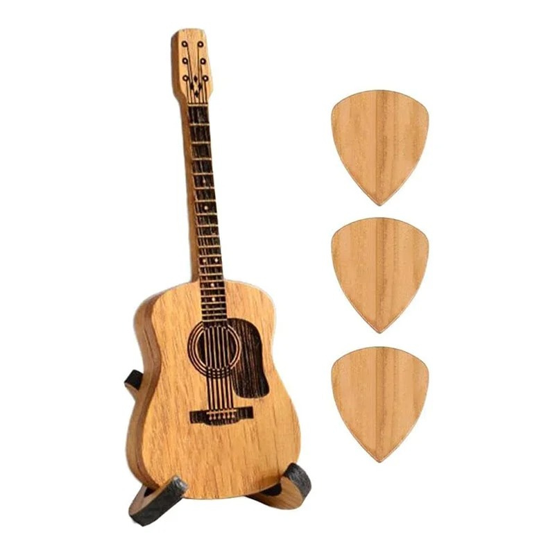 Wooden Guitar Pick Holder Organizer for 3 Picks – Handcrafted Storage Case for Acoustic & Electric Guitarists | Thomler