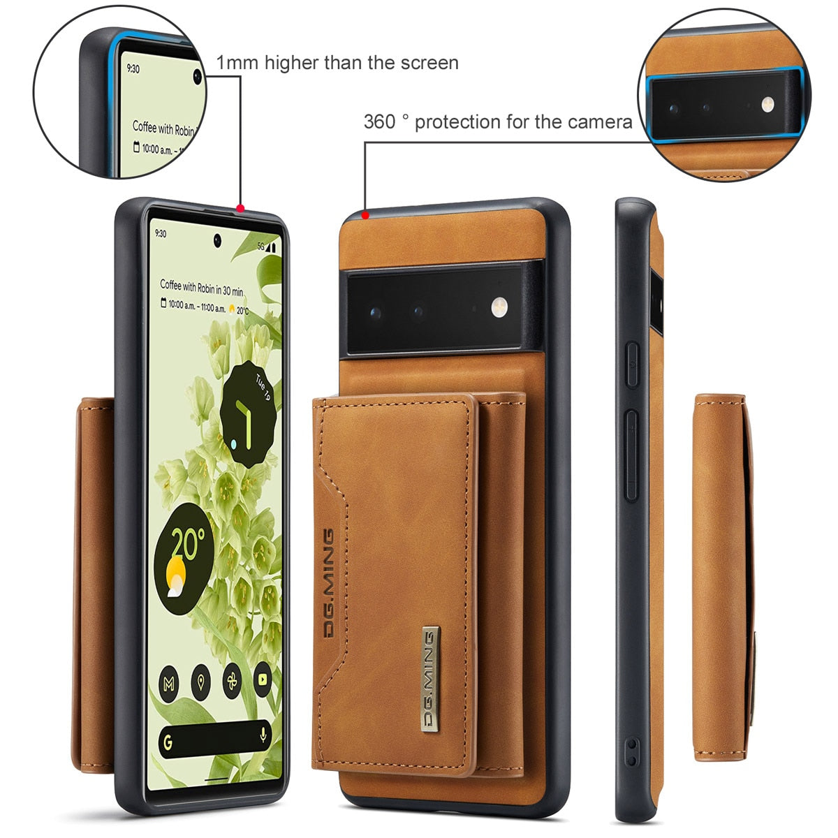 Magnetic Leather Wallet Case for Google Pixel – Detachable Card Holder with Raised Screen Protection & Microfiber Interior | Thomler