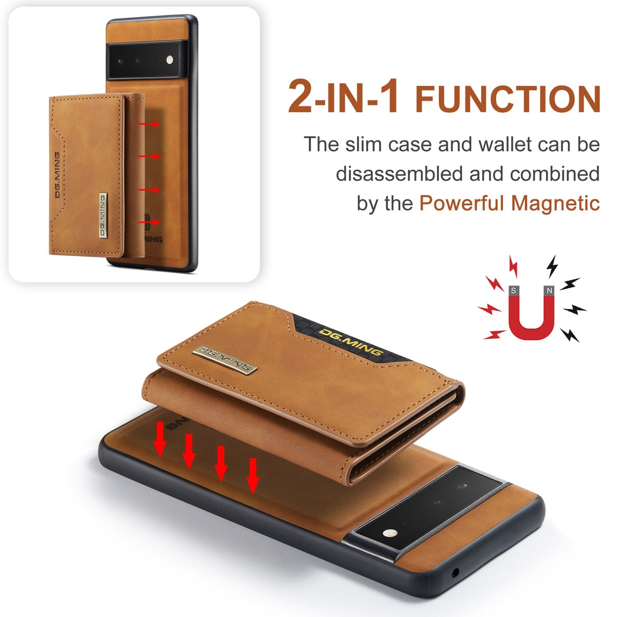 Magnetic Leather Wallet Case for Google Pixel – Detachable Card Holder with Raised Screen Protection & Microfiber Interior | Thomler