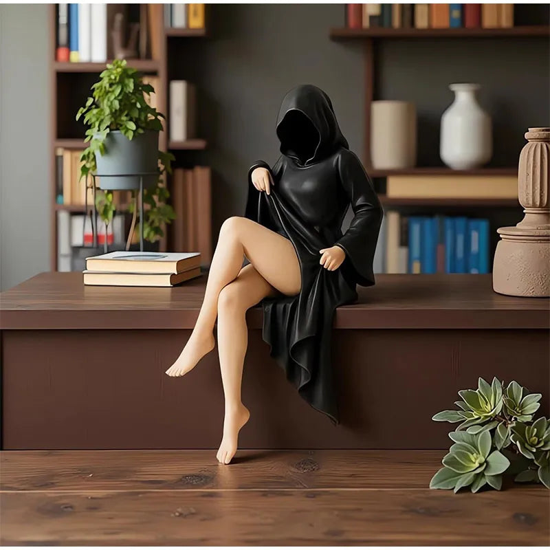 Sculpted Figure in Mask Desktop Accent – Refined Gothic Decor for Mantel, Console Table & Seasonal Displays | Thomler