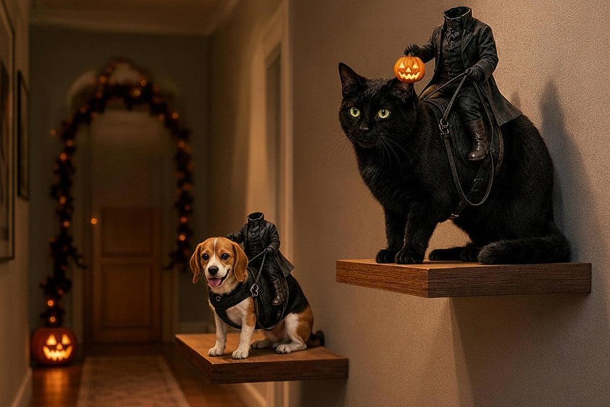Spooky Rider Dog & Cat Halloween Costume – 3D Jack-o'-Lantern Vest with Carrying Knight Illusion for Festive Pet Photos | Thomler