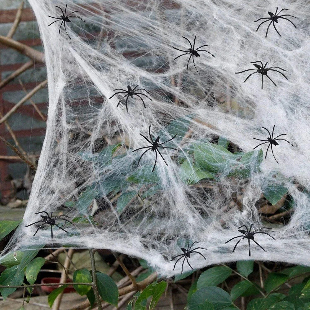 Expandable Spiderweb Decoration – Stretchable Cotton Filler for Eerie Indoor & Outdoor Halloween Setups | Thomler