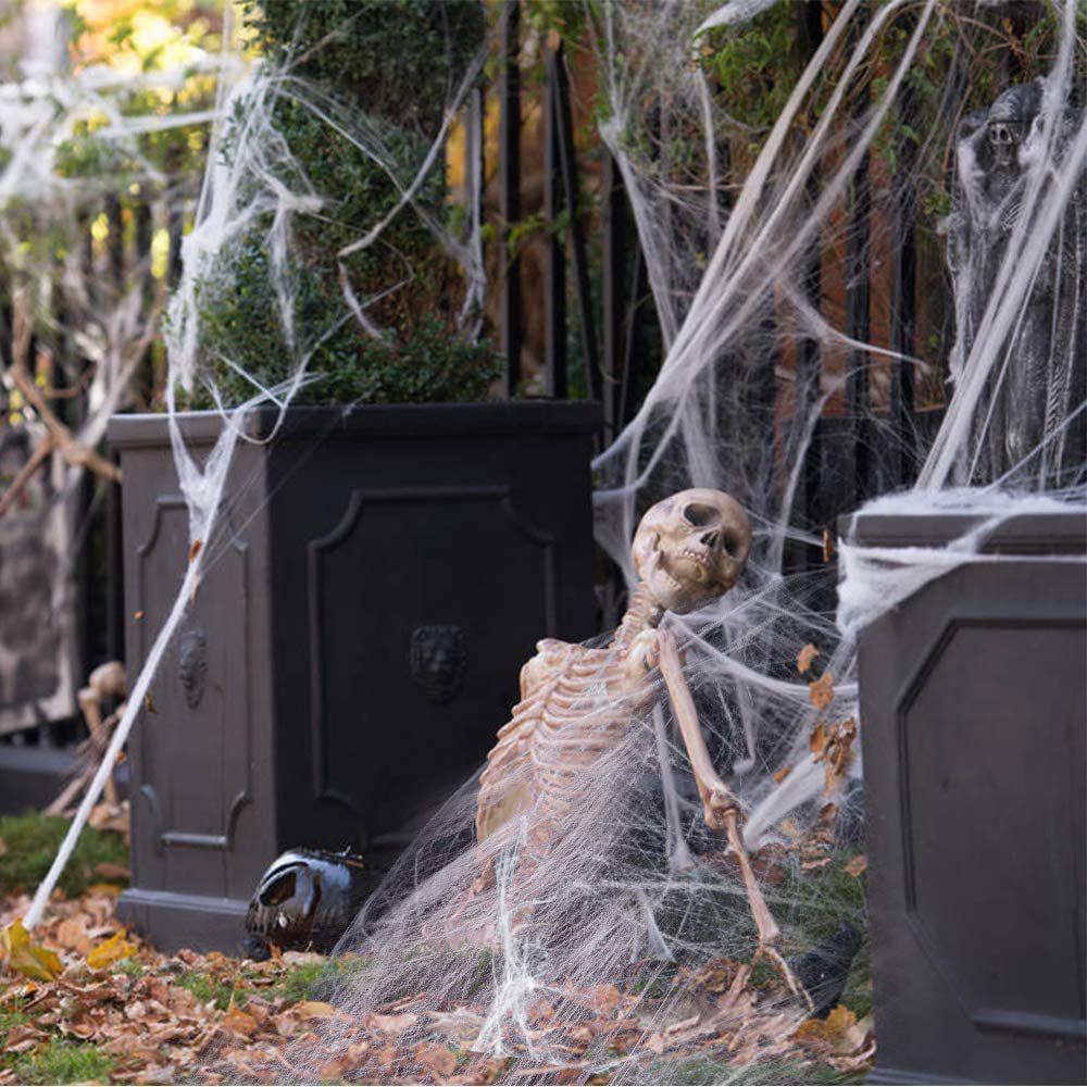 Expandable Spiderweb Decoration – Stretchable Cotton Filler for Eerie Indoor & Outdoor Halloween Setups | Thomler