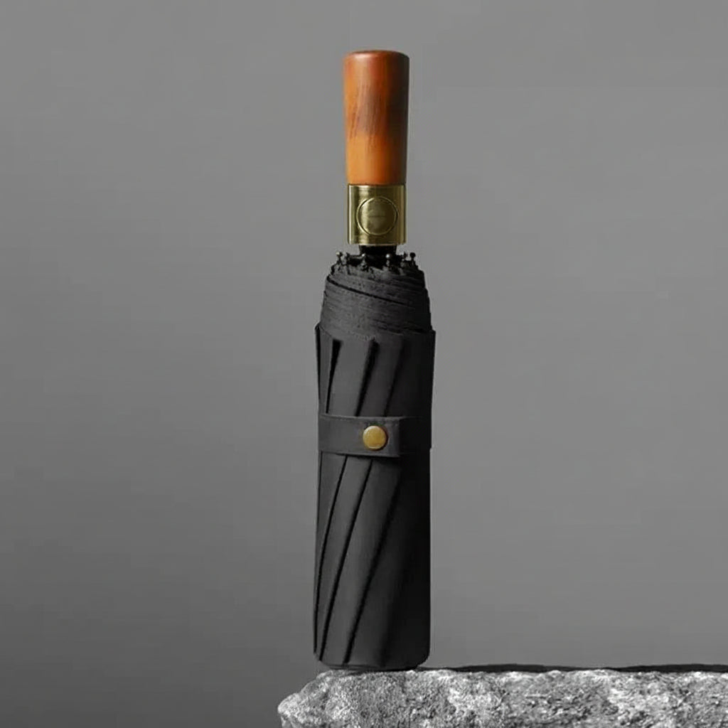 Windproof Auto-Open Compact Umbrella with Wood Grip for Rain & Travel – Large Canopy Folding Design for Golf, Commute & Everyday Storm | Thomler