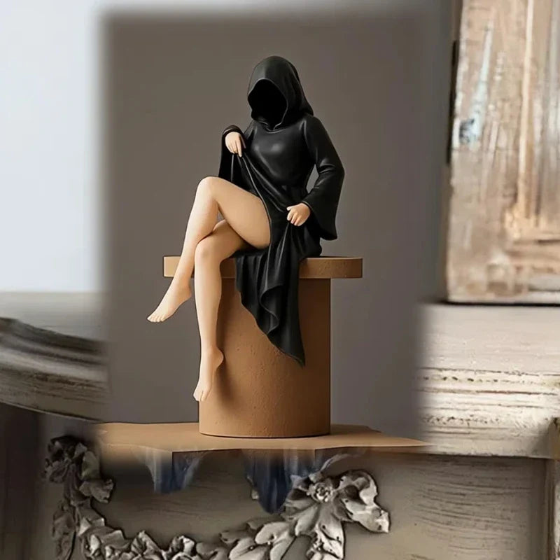 Sculpted Figure in Mask Desktop Accent – Refined Gothic Decor for Mantel, Console Table & Seasonal Displays | Thomler