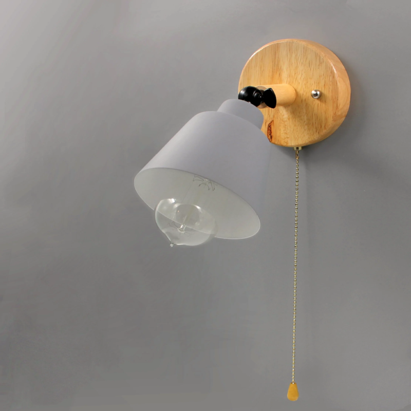 Wall Lamp Wood Metal E27 13.0 cm Pull Switch Bedroom Reading Light Scandinavian Mid Century Adjustable Sconce | Thomler