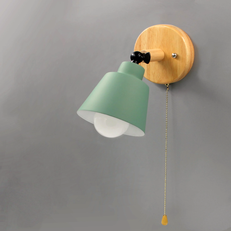 Wall Lamp Wood Metal E27 13.0 cm Pull Switch Bedroom Reading Light Scandinavian Mid Century Adjustable Sconce | Thomler