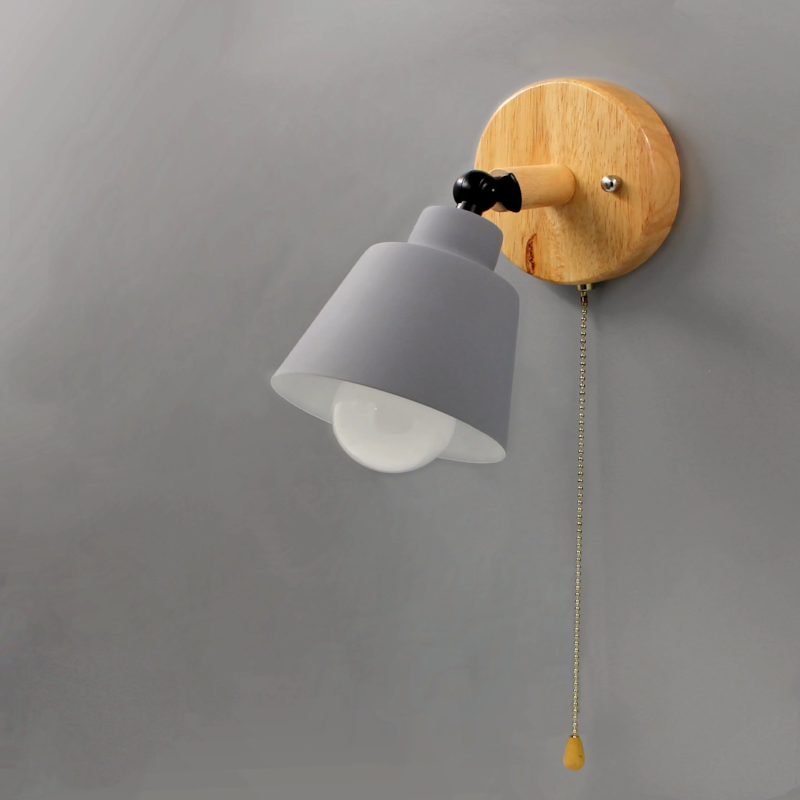 Wall Lamp Wood Metal E27 13.0 cm Pull Switch Bedroom Reading Light Scandinavian Mid Century Adjustable Sconce | Thomler