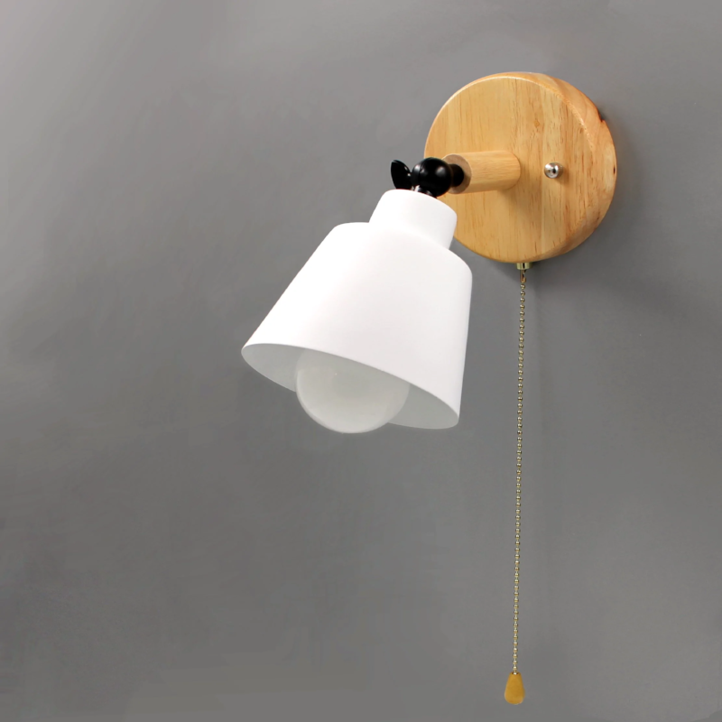 Wall Lamp Wood Metal E27 13.0 cm Pull Switch Bedroom Reading Light Scandinavian Mid Century Adjustable Sconce | Thomler