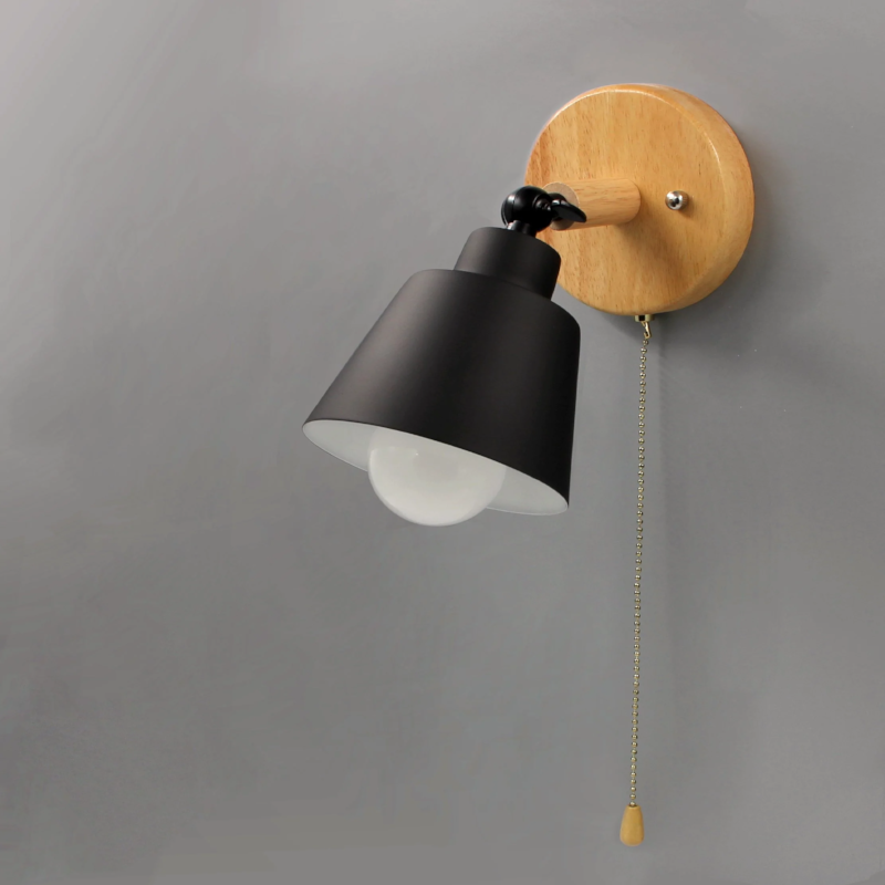 Wall Lamp Wood Metal E27 13.0 cm Pull Switch Bedroom Reading Light Scandinavian Mid Century Adjustable Sconce | Thomler
