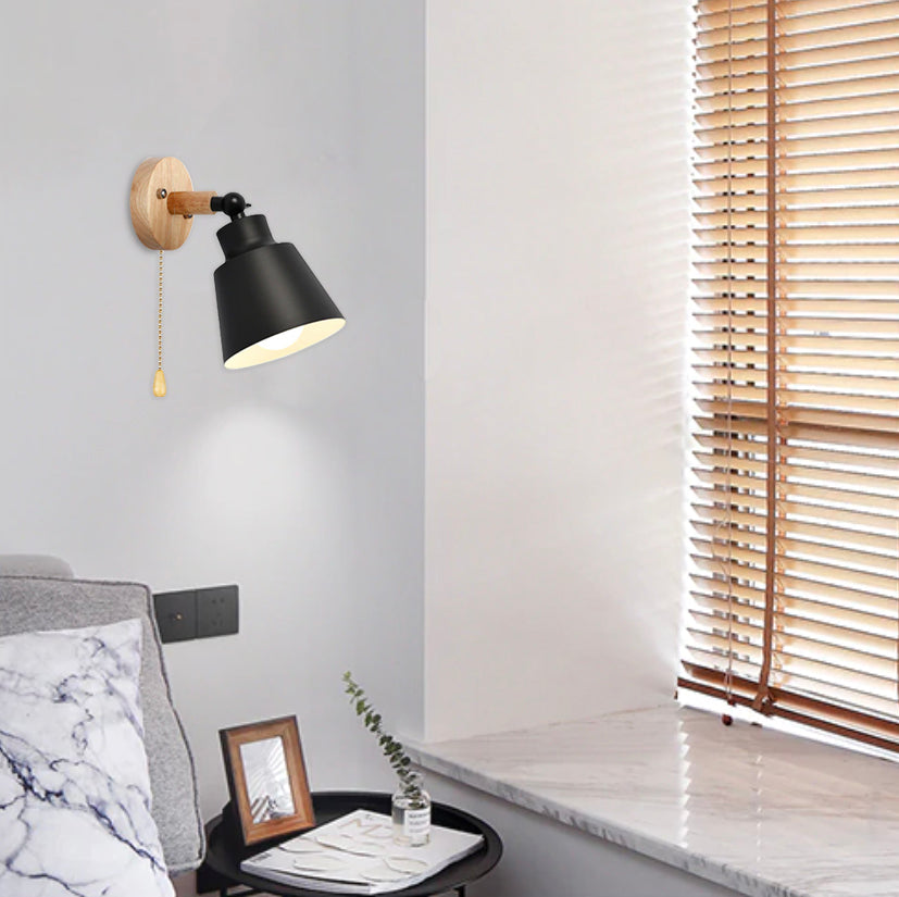 Wall Lamp Wood Metal E27 13.0 cm Pull Switch Bedroom Reading Light Scandinavian Mid Century Adjustable Sconce | Thomler