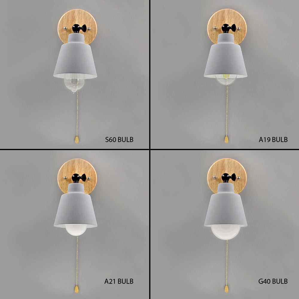 Wall Lamp Wood Metal E27 13.0 cm Pull Switch Bedroom Reading Light Scandinavian Mid Century Adjustable Sconce | Thomler