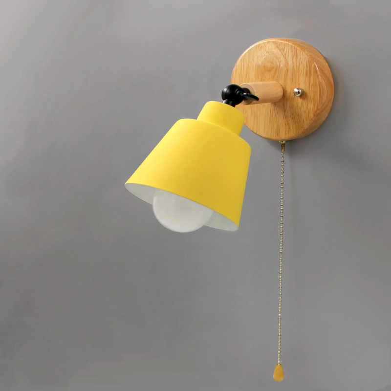 Wall Lamp Wood Metal E27 13.0 cm Pull Switch Bedroom Reading Light Scandinavian Mid Century Adjustable Sconce | Thomler