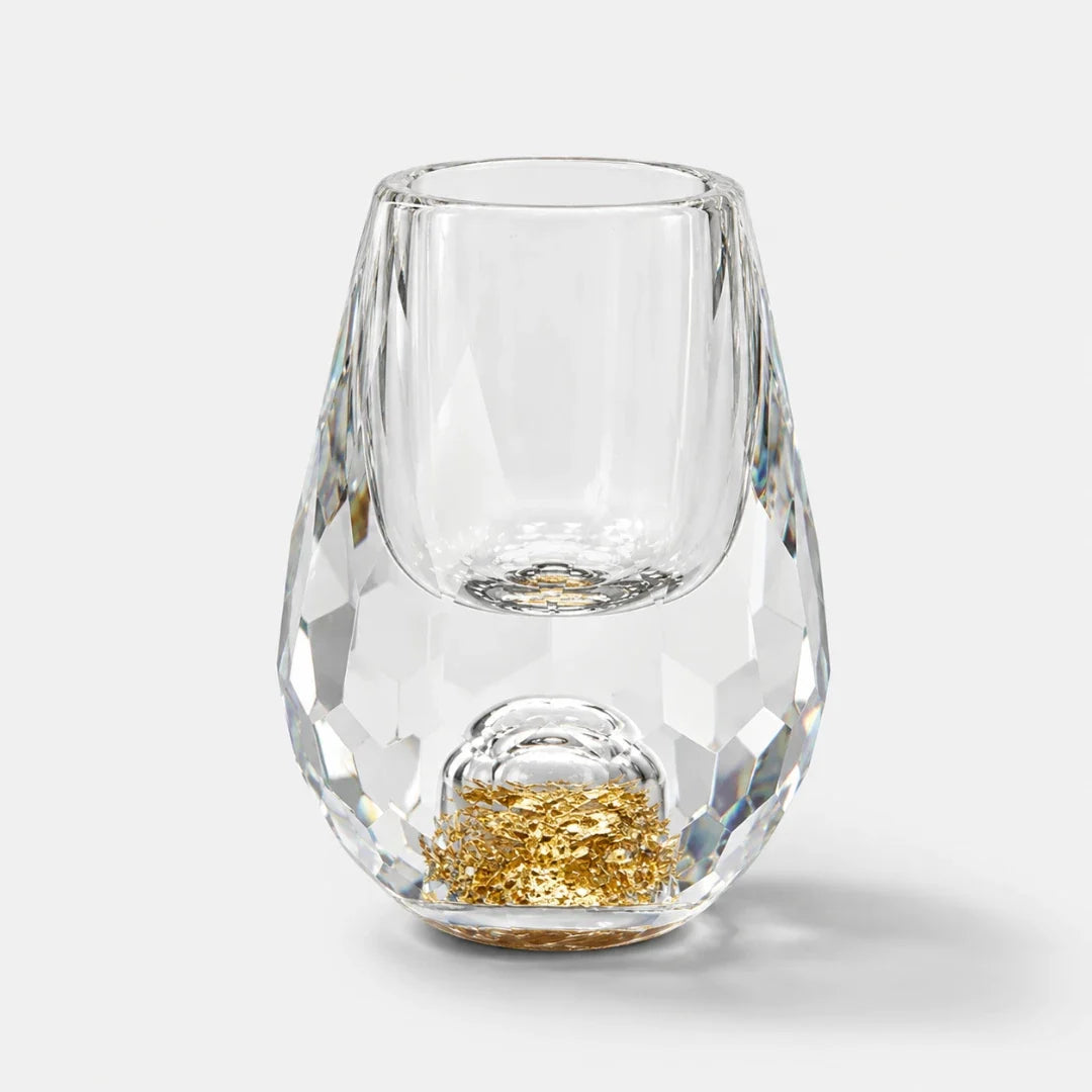 Crystal Spirits Glass with Geometric Cuts and Metallic Base Detail – 0.5 oz Barware for Whiskey, Vodka & Tequila | Thomler