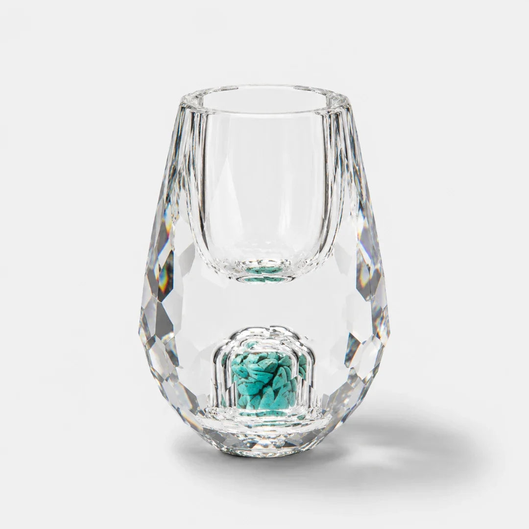 Crystal Spirits Glass with Geometric Cuts and Metallic Base Detail – 0.5 oz Barware for Whiskey, Vodka & Tequila | Thomler