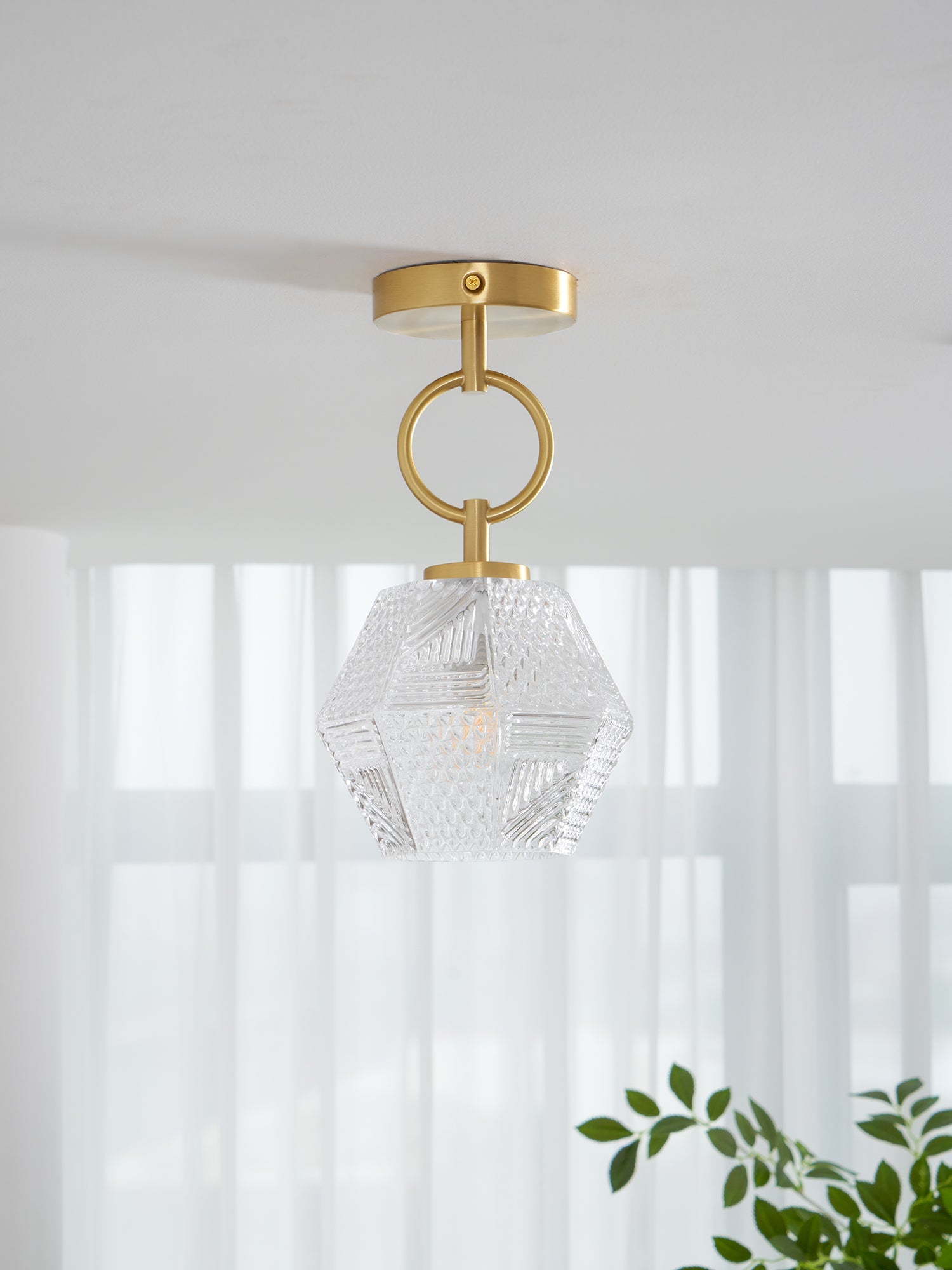 Ceiling Light Brass Diamond Cut 5.9 in Indoor Dining Room Living Room Bedroom Fixture Decorative Pendant | Thomler