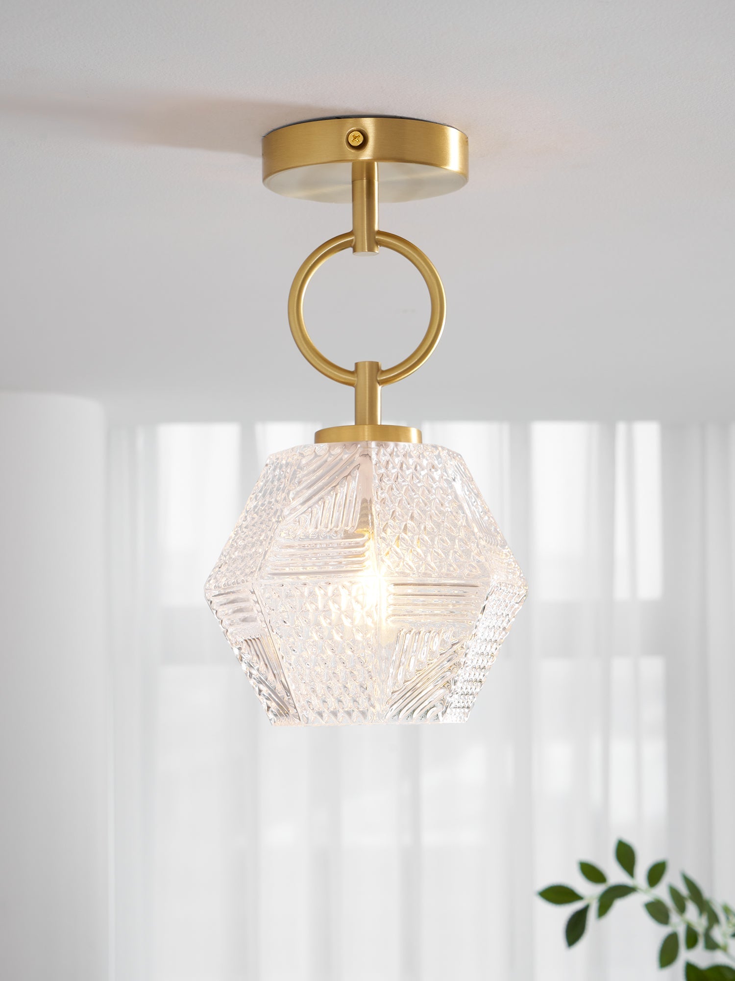 Ceiling Light Brass Diamond Cut 5.9 in Indoor Dining Room Living Room Bedroom Fixture Decorative Pendant | Thomler