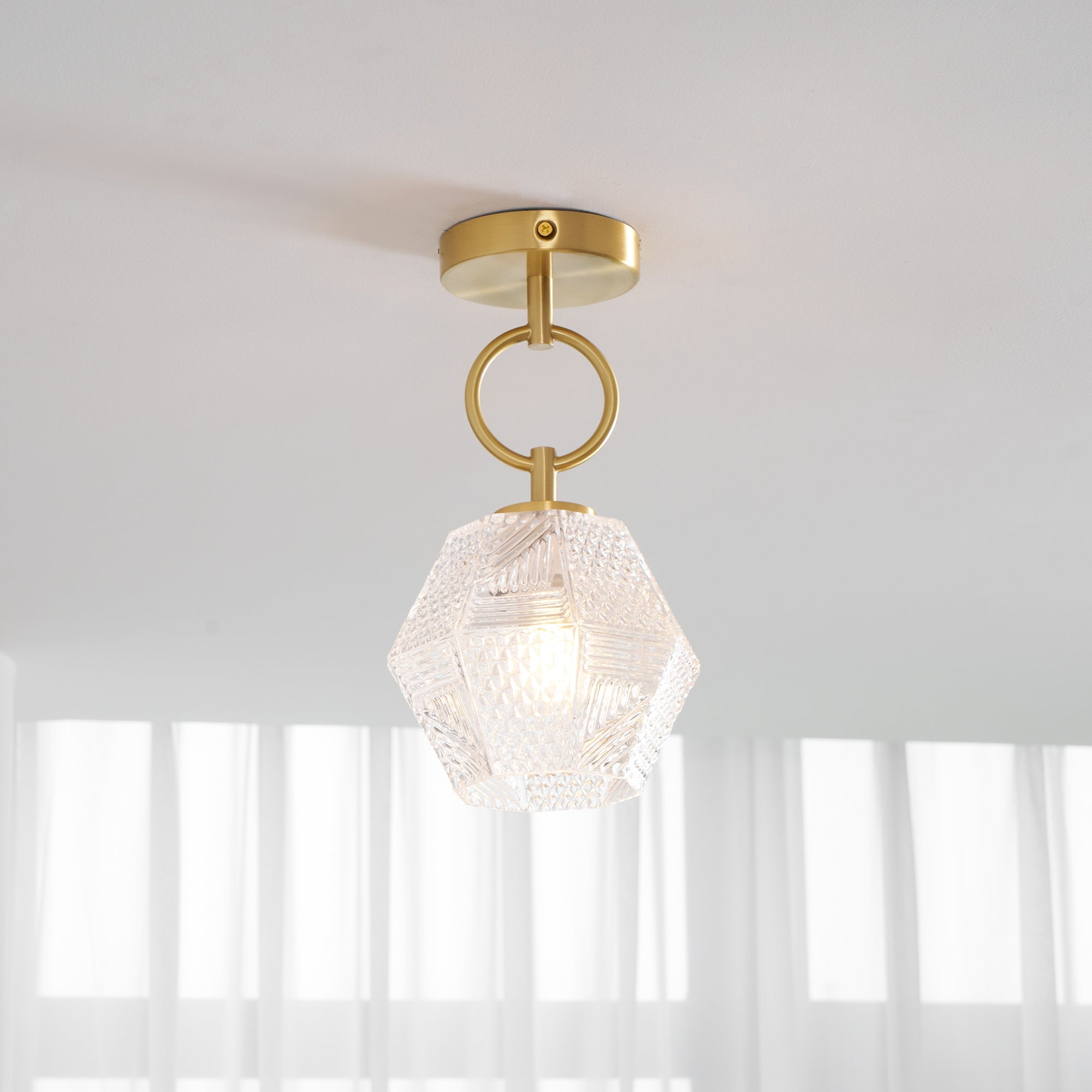 Ceiling Light Brass Diamond Cut 5.9 in Indoor Dining Room Living Room Bedroom Fixture Decorative Pendant | Thomler