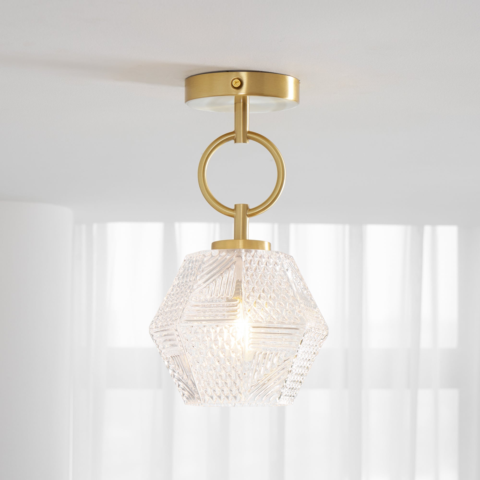 Ceiling Light Brass Diamond Cut 5.9 in Indoor Dining Room Living Room Bedroom Fixture Decorative Pendant | Thomler